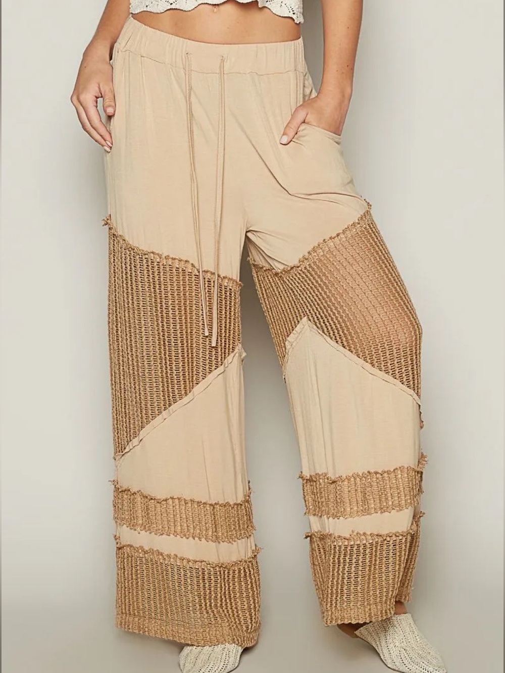 NEW POL Latte Crochet Wide-Leg Pants